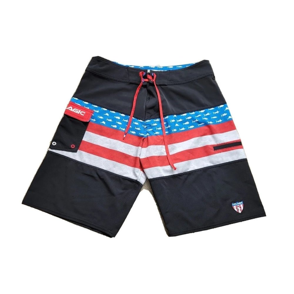 Pelagic Ridgemont Boardshort Men's 32 Swim Trunks Board Shorts USA Flag Stretch